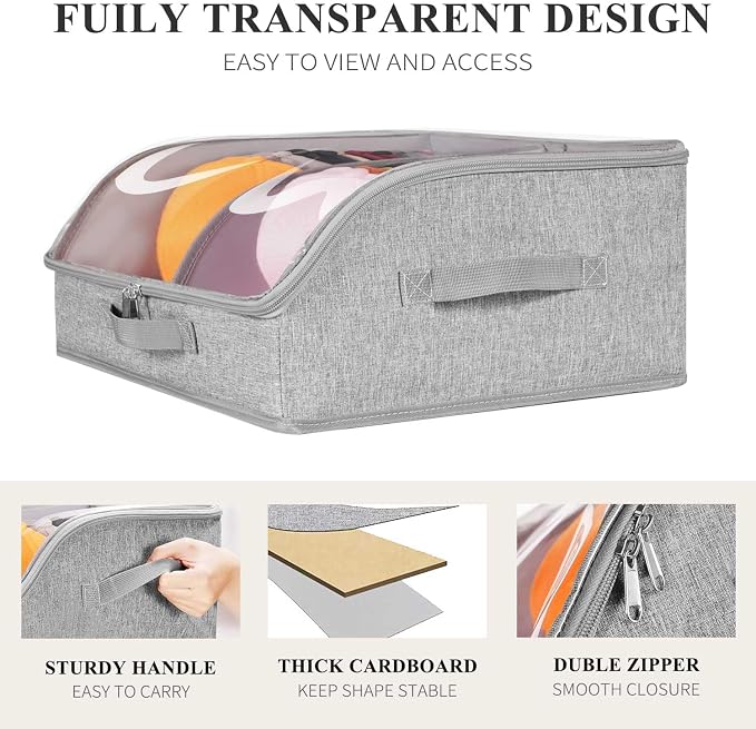 Hat Organizer for Baseball Caps, 2 Compartments Clear Window Hat Storage Box for Closet Hold Up to 24 Caps, Hats Holder Container with Sturdy Cardboard for Home Storage | Gray