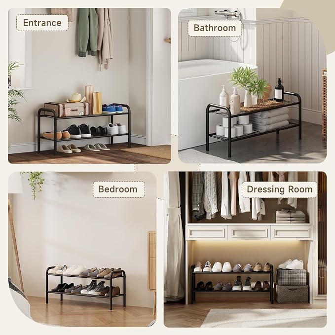Shoe Rack,Long Shoe Organizer for Closet,Wide Shoe Storage for Entryway, 2 Tier Sturdy Metal Free Standing Shoe Shelf