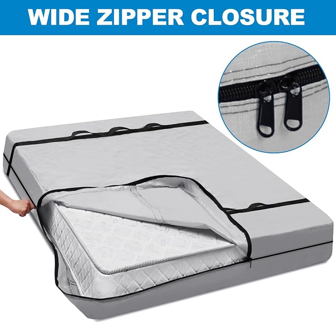 TICONN Mattress Bags for Moving, Heavy Duty Full Mattress Cover Storage Bag with Full-Around Handle and Adjustable Buckles (Gray, Full)