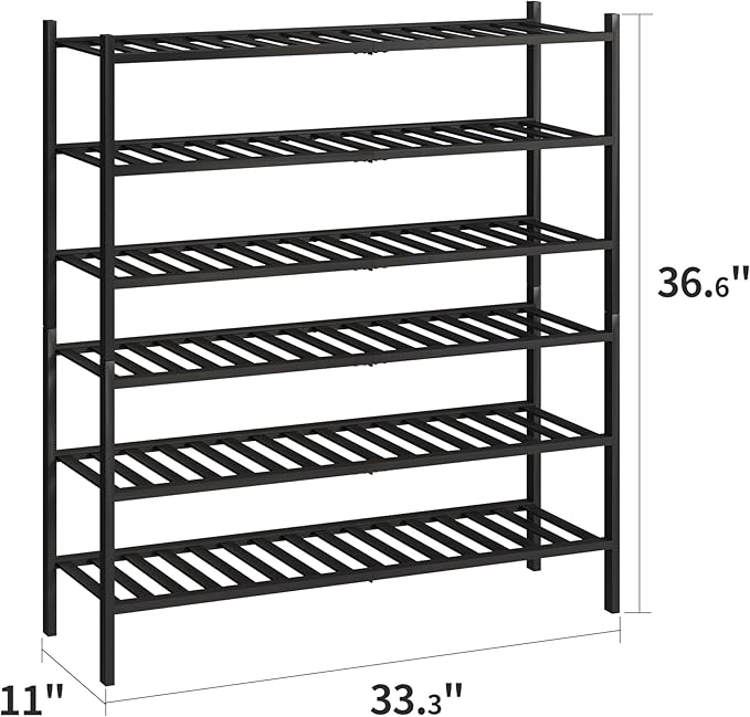 BMOSU 6-Tier Bamboo Extended Shoe Rack Premium Stackable Shoe Shelf Storage Organizer for Hallway Closet Living Room Entryway Organizer (Black Bamboo)