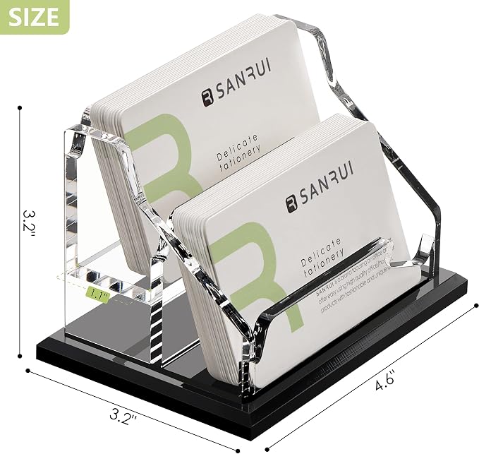 SANRUI Black Business Card Holder for Desk 2 Slot , Clear Acrylic Horizontal Name Card Stand for Women and Men, Desktop Organizer Display for Office Home Exhibition - 120 Card Capacity 1 Pack