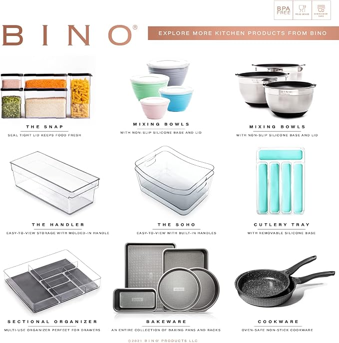 BINO | 3-Piece Drawer Organizer Bin Set, Large - Grey | THE MODULAR | Multi-Purpose Storage | Soft-Grip Lining and Non-Slip Rubber Feet | Durable | BPA-Free | Desk Drawer Organizer | Vanity Organizer