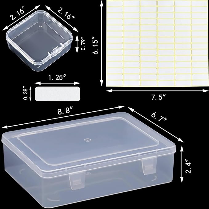 Bead Organizer, 60Pcs Small Clear Plastic Bead Storage Containers with Label, 2 Large Craft Storage Cases with Hinged Lid, Storage Box for Jewelry Making Diamond Art Bracelet Seed Screw Mini Parts