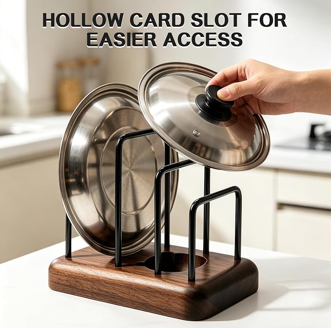Chopping Board Rack with Walnut Base – 3 Slot Wood Cutting Board Holder Pot Lid Stand, Baking Trays Pans Plates Cabinet Storage Divider Accessory for Home Countertop Kitchen Storage & Organizer