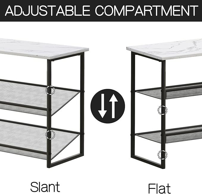 Garden 4 you Shoe Rack for Entryway 3 Tiers 11.8" D x 25" W x 20" H, Metal Shoe Rocks with White Wooden Tabletop, Angled Shoes Rack with Adjustable Mesh Shelves for Entryway Hallway Closet