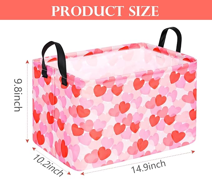 Rectangular Valentines Basket Storage Bin for Shelves Girls Gifts Baskets Foldable Box with Handles for Home Office Car Dormroom Valentine's Day Party Supplies