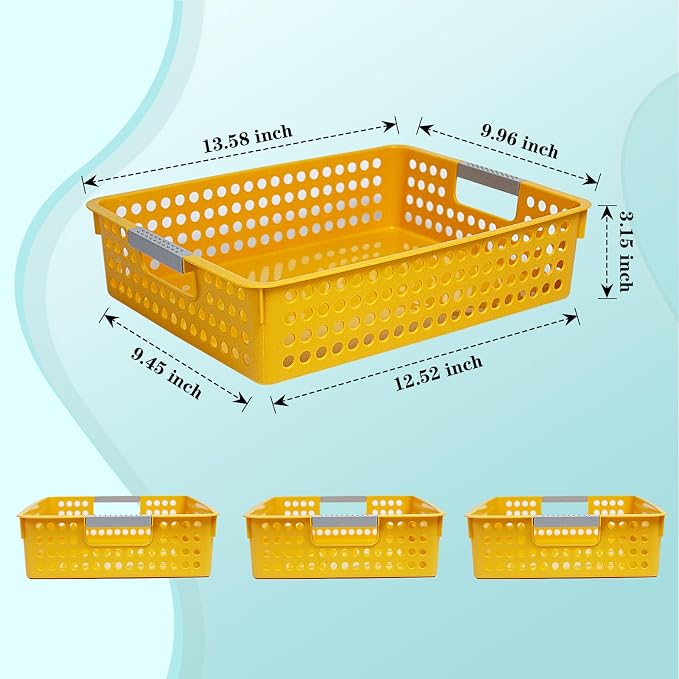 Soddeph A4 Paper Trays for Classroom with Grip Handles,Book Baskets for Library, Drawers, Office, Home,Desk,Turn in Trays Classroom Plastic Storage Baskets