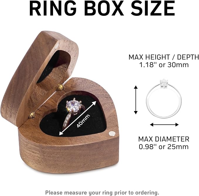 Engagement Proposal Ring Box Secret Slim Engraved Wooden Heart Case | Engrave"A Promise is Forever", Walnut Wood Ring Bearer Box Jewelry Storage Holder Display for Wedding Ceremony Commemoration