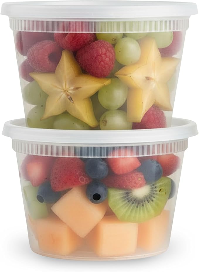 BluShine Deli Containers with Lids, Plastic Food Storage Containers | 16 oz, 32 sets Plastic Deli Food Storage Containers with Airtight Leak Proof Lids, Reusable, Microwave and Freezer Safe