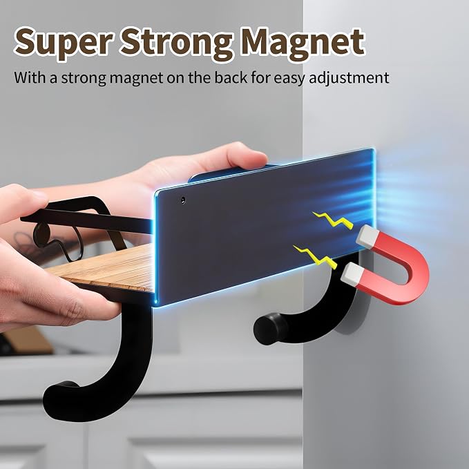 SUNTECH Magnetic Paper Towel Holder for Fridge, Black Kitchen Roll Holder with Shelf Wall Mount, Magnetic Spice Rack Organizer with Funny Memes for Kitchen, RV, Garage