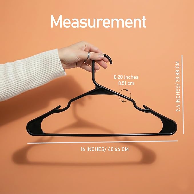 Utopia Home - Plastic Hangers 20 Pack - Space Saving Clothes Hanger - Durable and Strong Closet Organizers and Storage Makes It Ideal Stocking Stuffers or Apartment or Dorm Room Essentials (Black)