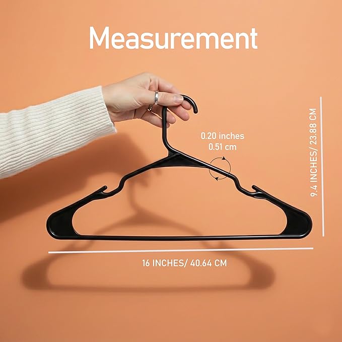 Utopia Home Plastic Hangers 50 Pack – Space Saving Clothes Hanger Black | Durable & strong | Closet organizer & storage | Ideal for apartments, dorms & stocking stuffers