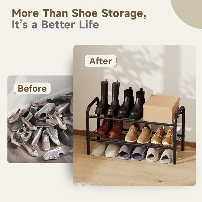 Shoe Rack,Long Shoe Organizer For Closet,Wide Shoe Storage For Entryway, 2 Tier Sturdy Metal Free Standing Shoe Shelf