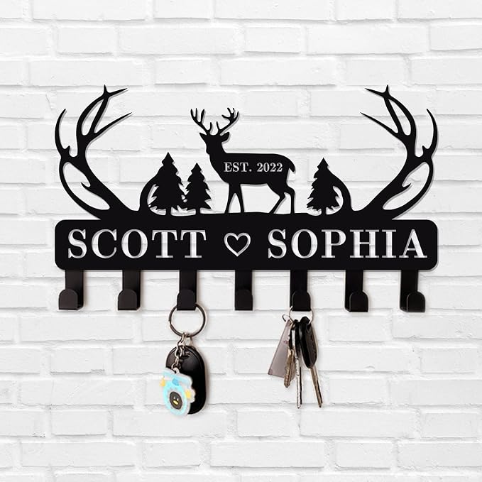 Antler Key Holder for Wall, Custom Deer Antler Metal Key Hooks Key Hanger Decor for Kitchen, Entryway, Hallway, Office, Doorway Housewarming Gifts New Home