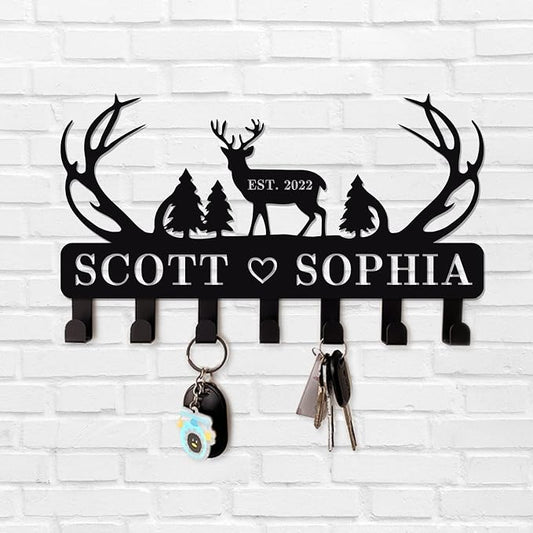 Antler Key Holder for Wall, Custom Deer Antler Metal Key Hooks Key Hanger Decor for Kitchen, Entryway, Hallway, Office, Doorway Housewarming Gifts New Home