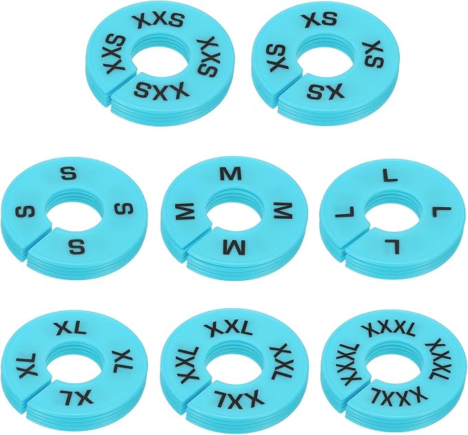 PATIKIL Clothes Dividers for Hanging Clothes, 40 Pack 8 Sizes Round Pre-written Clothing Rack Dividers Size Mark Label Sorting Separator for Closet, Sky Blue