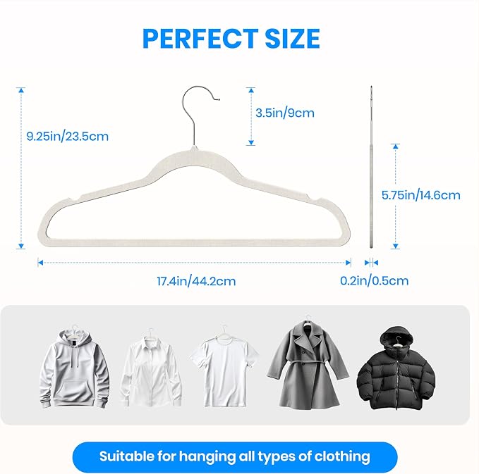 YSSOA Velvet Hangers 50 Pack, Non-Slip Clothes Hangers with Shoulder Notches, Heavy Duty Coat Suit Hangers with 360° Swivel Hooks, White
