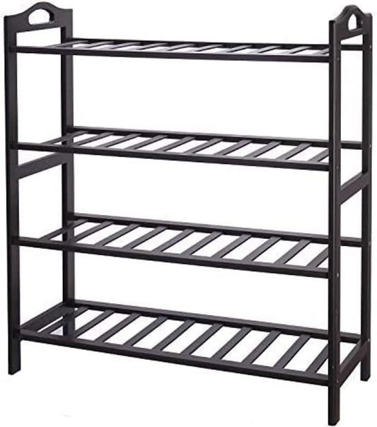 Bamboo Shoe Rack, 4-tier Shoe Shelf with Handle, Open Storage Shelf Organizer, Flower Stand for Entryway, Bathroom, Kitchen, Balcony and Garage, Dark Brown