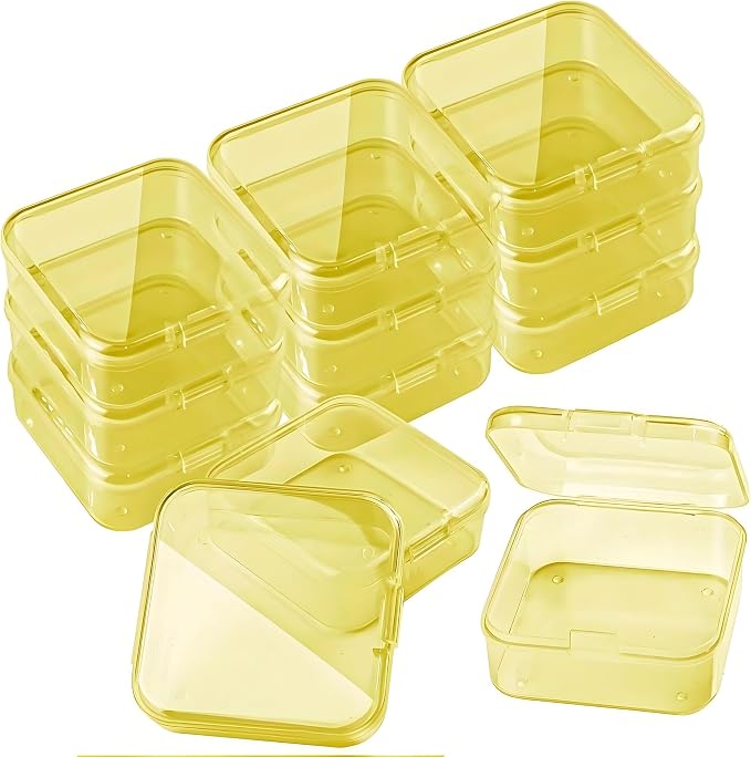 Yellow plastic box-Bead Organizer Box-31 Pcs Small Clear Plastic Bead Storage Containers Craft Storage Box with Hinged Lid, 1sheet Labels, Mini Box for Jewelry Making, Crafts, Small Parts