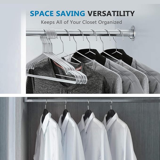 Fayleeko Stainless Steel Wire Coat Hangers - Heavy Duty, Ultra Thin, Space Saving (10 pack, 17.7 Inch)