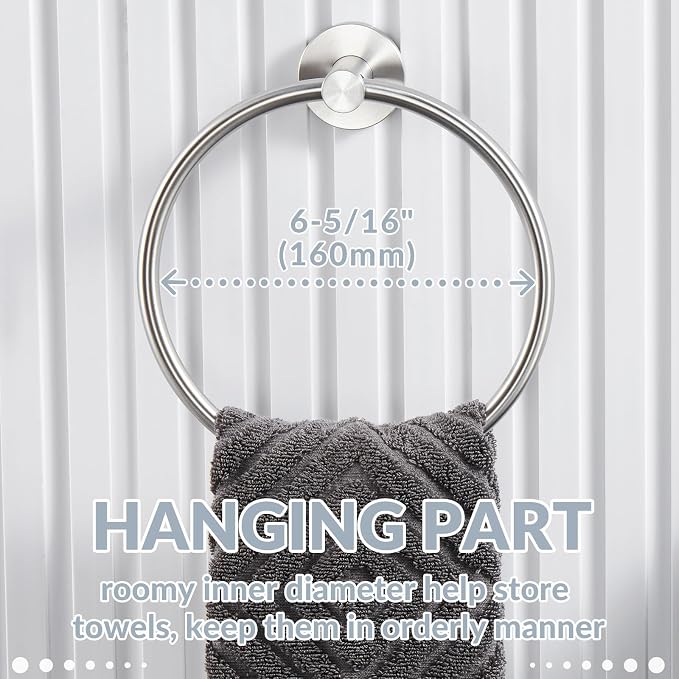 APLusee Bathroom Towel Ring Brushed Nickel, 304 Stainless Steel Hand Towel Holder for Bathroom Kitchen, Single Round Swivel Hanger, Wall Mounted