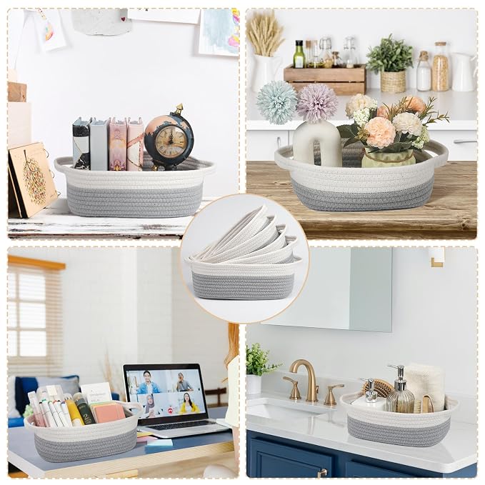 VOOWO Set of 5 Woven Baskets - Rope Storage Solutions, Nursery & Organizing, Off White & Gray