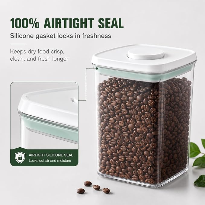 Pop Airtight Food Storage Containers with Lids Stackable Containers for Kitchen Pantry Organization Ideal for Cereal Snacks Flour Sugar Coffee and Spaghetti (gray, 6 pcs)