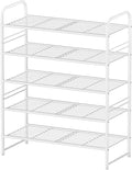 Simple Shoe Rack, 5 Tier Heavy Duty Metal Shoe Shelf 27 Inch Wide, White