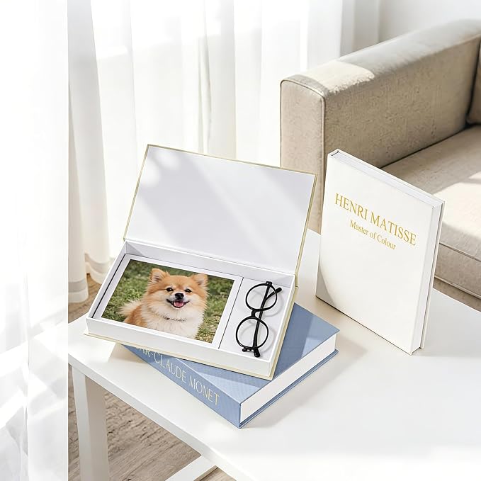 Set of 3 Decorative Faux Books for Home Decor | Linen Material, Magnetic Snap Closure, Storage Boxes for Photos & Keepsakes, For Coffee Table, Bookshelf or Mantel