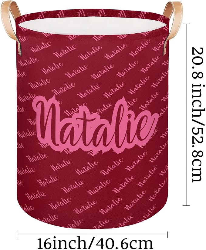 Personalized Laundry Basket, Custom Gift Laundry Hamper, Collapsible Nursery Waterproof Laundry Baskets, Dirty Clothes Toy Hamper with Handles Name Text Red