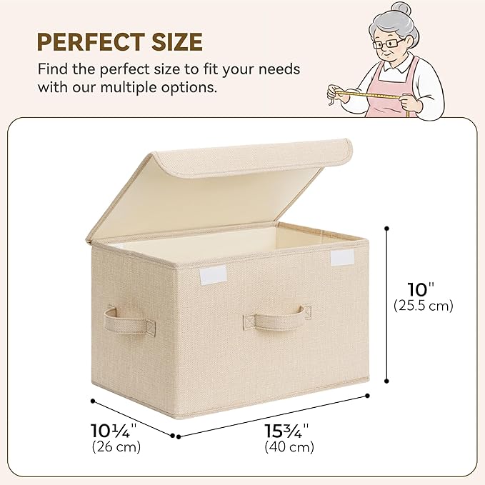 GRANNY SAYS Stoarge Basket with Lid, Decorative Storage Boxes, Closet Storage Bins for Clothes, Collapsible Stackable Organization, Khaki, 2-Pack