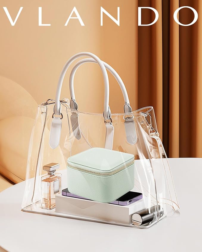 VLANDO Jewelry Box with 6 Velvet Jewelry Bags Travel Jewelry Case for Women Girl Premium Petal Hardware Jewelry Organizer Necklace Rings Earrings Bags Bride Teacher Mom Gifts-Mint Green