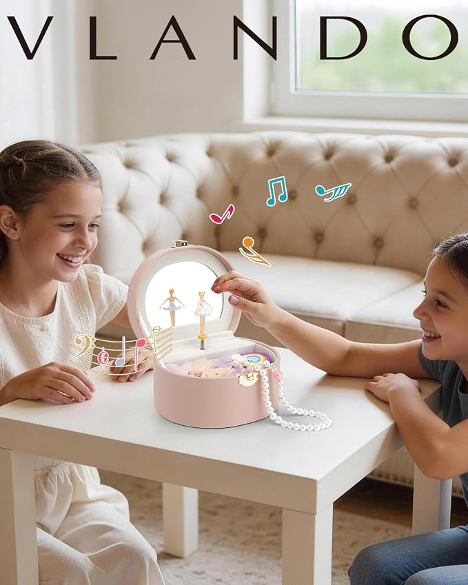 Vlando Musical Jewelry Box for Girls, Small Kid Music Box with Ballerina for Birthday Bedroom Decor, Gifts for Girls Kids - Pink