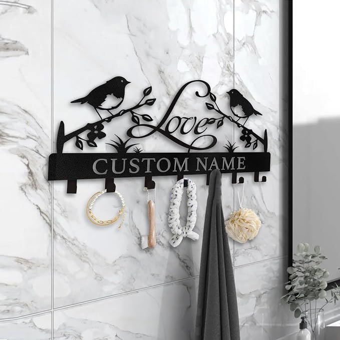 Dyoart Personalized Key Holder Wall Mount - Key Holder for Wall, Custom Name Key Rack, Metal Key Holder Hooks Organizer, Wedding Housewarming Gift, Key Hanger Decor for Entryway, Hallway, Bedroom