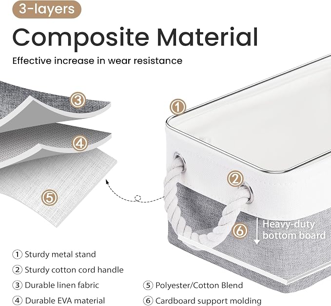 Storage Baskets for Shelves 11.8x7.9x5.2 Inch, Foldable Fabric Storage Bins with Handles, Small Storage Baskets for Organizing Closet, Office, Home Organization (3-Pack, White&Gray)