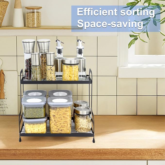 2-Tier Metal Countertop Organizer – Standing Shelf for Bathroom Vanity, Kitchen Spice Rack, Under Sink Storage, Cosmetics Display
