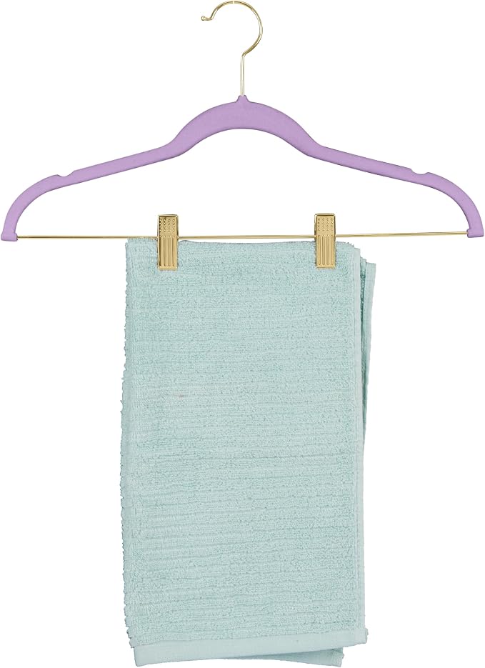 Simplify 6 Pack Velvet Hangers with Clips | Skirt and Pants | Slim Space Saving | Closet Organization | Non-Slip | Prevent Creases | Swivel Neck | Durable | Lavender