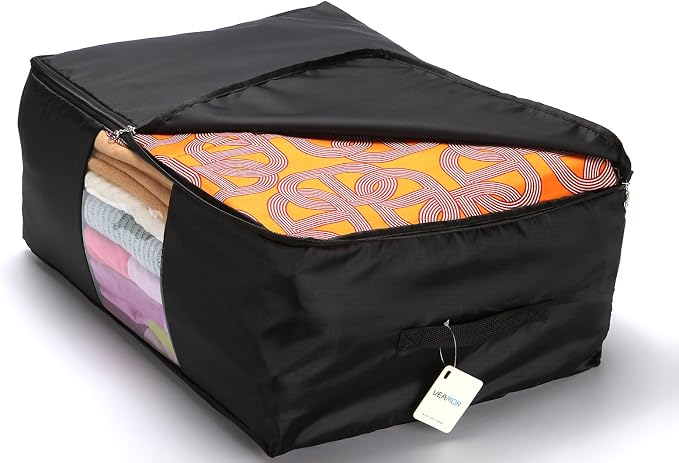Comforter Storage Bags Pack of 2,Pillow Beddings/Blanket Clothes Organizer Storage Containers with Zippers,Breathable and Moistureproof(Black,2pcs)