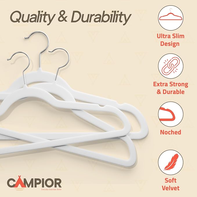 White Velvet Hangers 5 Pack – 360° Swivel Hook, Non-Slip and Space Saving Hangers, Heavy-Duty 11 lbs Weight Capacity - Smooth Velvet Finish for Crease-Free Clothes and Effortless Closet Organization