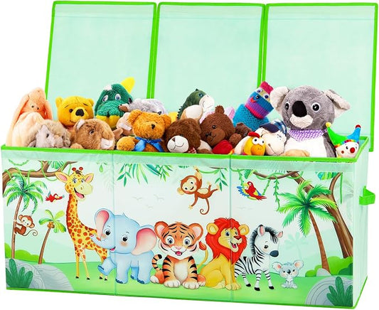 Large Toy Box Chest Organizer with Flip Lid for Kids, Collapsible Oxford Toy Storage Box with Handles for Boys Girls, Sturdy Waterproof Storage Organizer for Bedroom Playroom Nursery, 37.7×12.5×15.7''
