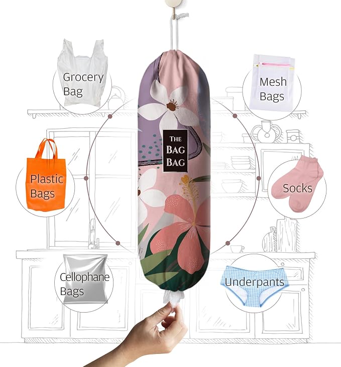Grocery Bag Holder Abstract Flower Canvas Plastic Shopping Bag Organizer Storage 23"x9"