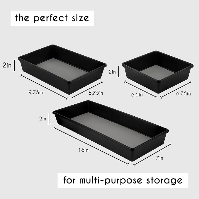 Plastic Drawer Organizer Trays Office Desk Storage Bins, 3-Sizes | Organization Solution for Junk Drawer, Makeup, Kitchen Utensils, Bathroom, Jewelry and Office Desk