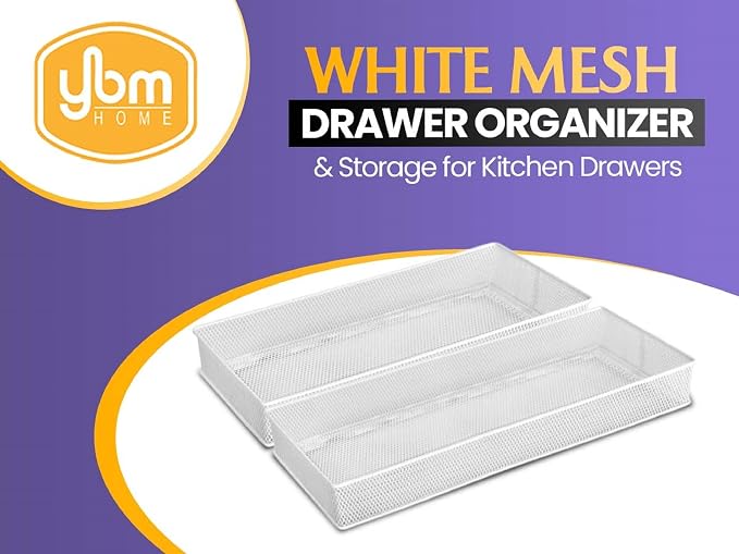 YBM Home Silver Mesh Drawer Organizer and Storage for Kitchen Drawers, Serves as School Supply Holder, Office Desktop Organizer Basket, Makeup and Craft Supplies Organization, (1 Unit, 8x12x2 Inch)