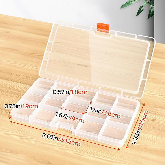 Moon Magpie 2PACK Extra Thick Bead Organizers, 15 Grid Mini Clear Plastic Storage Box Craft Containers for Nail jewelry rhinestones DIY Supply Case