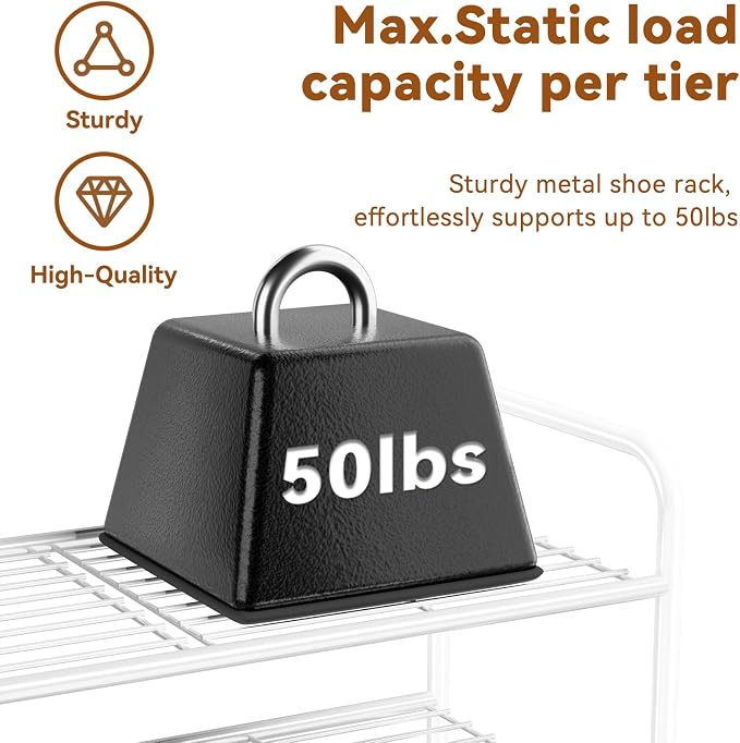 Simple Shoe Rack, 2 Tier Heavy Duty Metal Shoe Shelf 27 Inch Wide, White