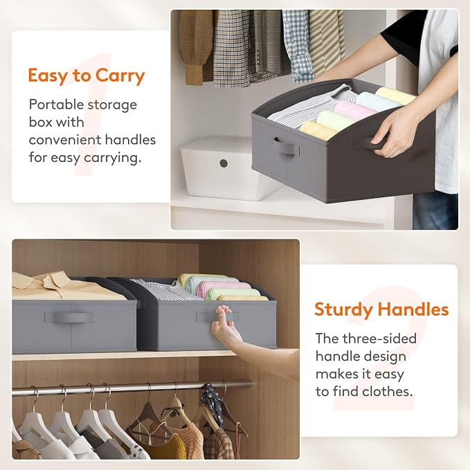 Lifewit Trapezoid Closet Storage Bins for Shelf, 6 Packs Non-woven Closet Organizer Baskets with Handles, Foldable Clothes Containers Boxes for Clothing, Book, Purse, 19L, Large, Gray