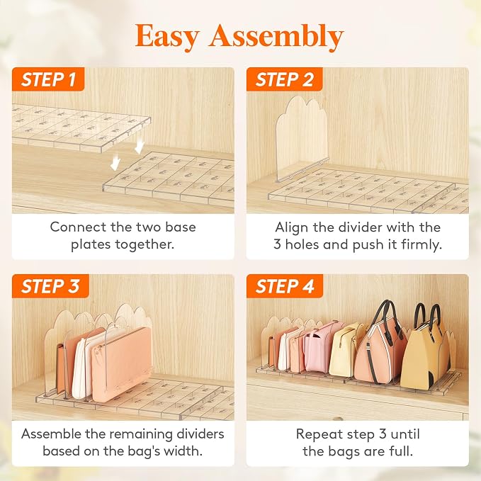 Lifewit Purse Organizer for Closet, Clear Handbags Storage Organizer, Adjustable Clutch Purse Storage Organizer Holder for Closet, 3 Pack Bookshelf Dividers for Sweater in Bedroom 35 x 24 cm/14 x 9.5"