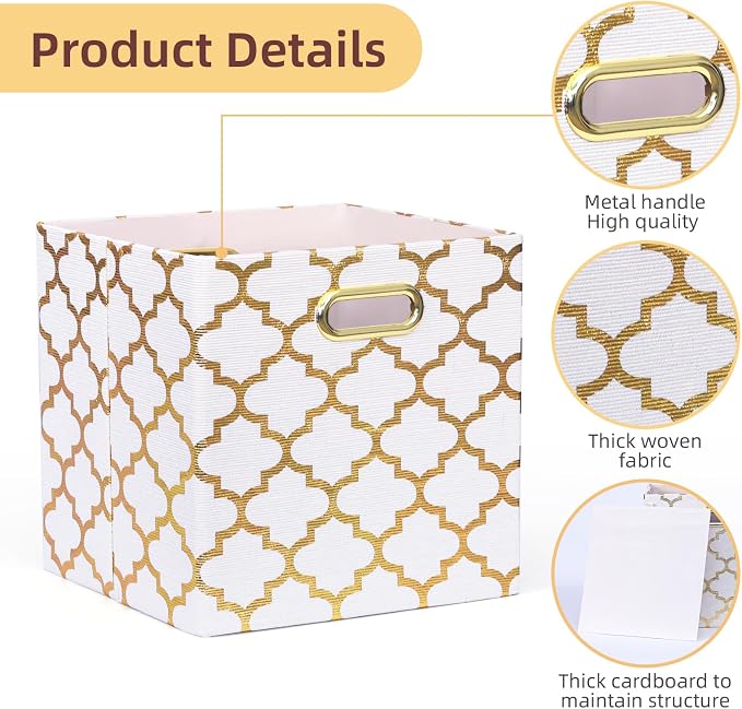 11x11x11 Cube Storage Bins, Collapsible Storage Bins Fabric Storage Cubes Organizer Baskets Box Drawers for Shelves, Closet, Wardrobe, Bookshelf, Cabinet, 3 Pack, White, AG40001-02