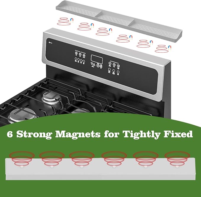 30 Inch Silicone Stove Top Shelf Magnetic for Kitchen, Strong Magnetic Heat Resistant Spice Rack Organizer for Over Stove Oven (White)