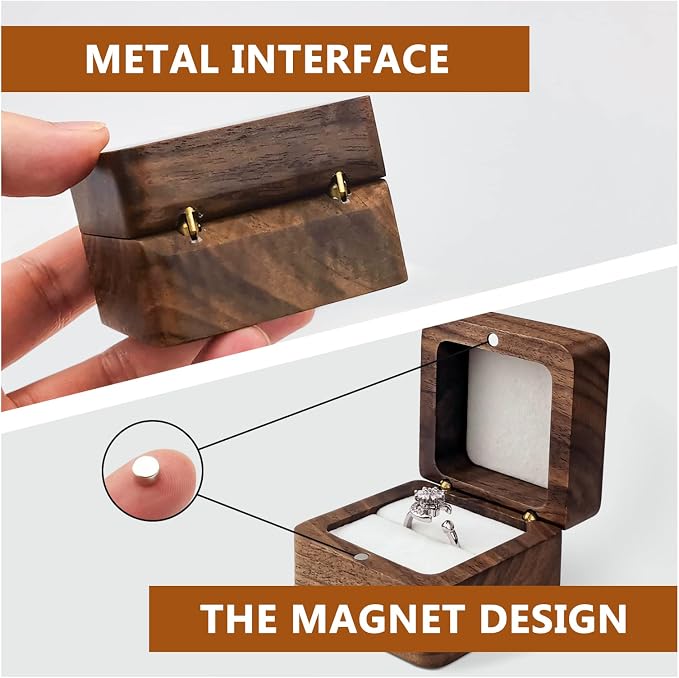 Wooden Ring Box, Mini Engagement Ring Holder Box with Single Slot, Square Wedding Rings Box for Rings, Elegant and Retro RingHolder Box for Wedding, Ceremony (white)